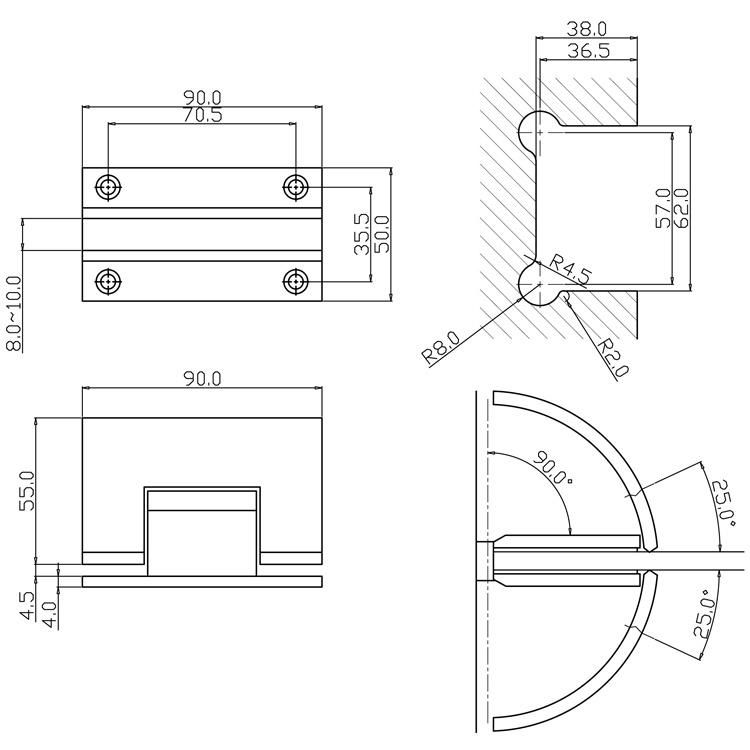 En12150-1 Shower Door Hinges Glass Wall Hinge