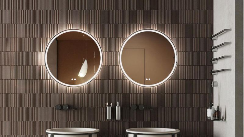 Round LED Bathroom Mirror Illuminated Anti Fog LED Light Bathroom Smart Makeup Vanity Mirror, Touch Dimmble Switch Color Temperatu Round LED Bathroom Mirror