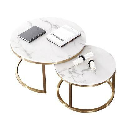 Luxury Round Coffee Table Sets Living Room Stainless Steel Furniture Marble Glass Side Table