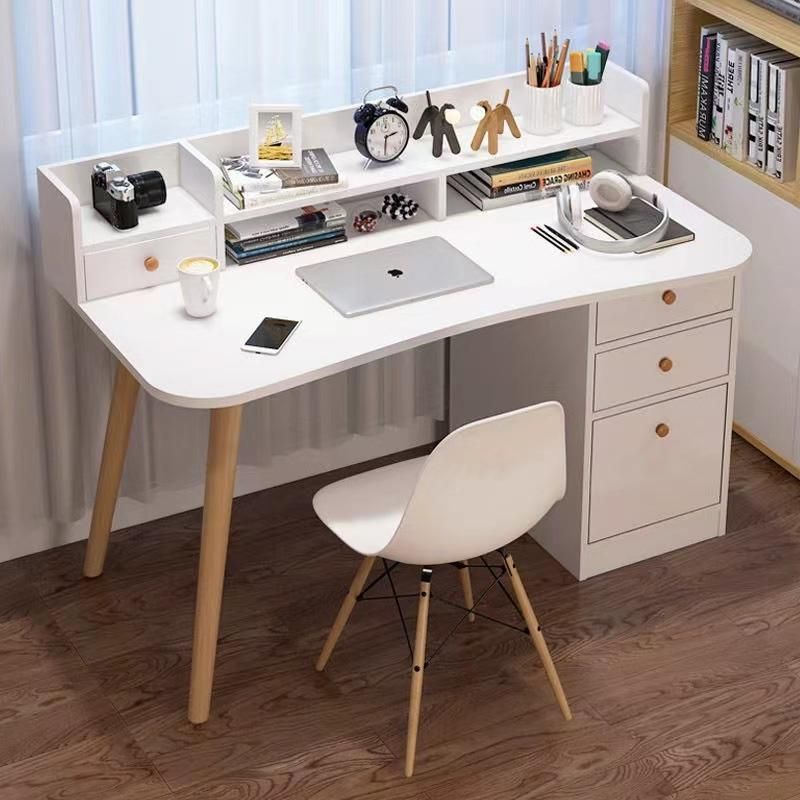 Mail Order Packing L-Shaped Computer Desk in White Finish, Glass Metal Computer Desk