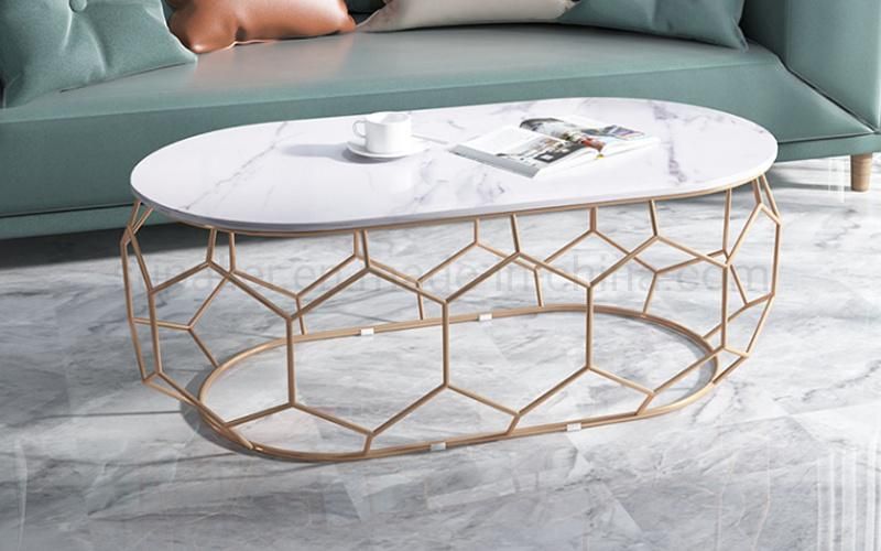 Living Room Low Height Metal Coffee Table with Marble