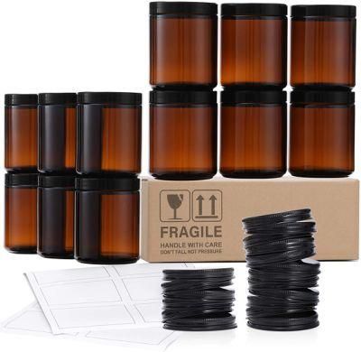 8oz 250ml Amber Glass Candle Jar Container Vessel with Metal Lid or Plastic Lid for Candle Making