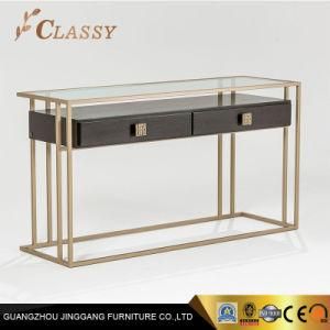 Solid Wood Drawers Glass Top Hotel Console Table Living Room Furniture