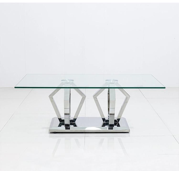 Luxury UK Designers Stainless Steel Dining Room Sets Coffee Glass Table