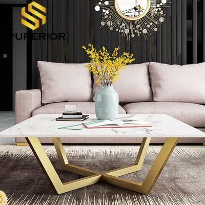 European Style Marble Gold Square Coffee Table for Hotel