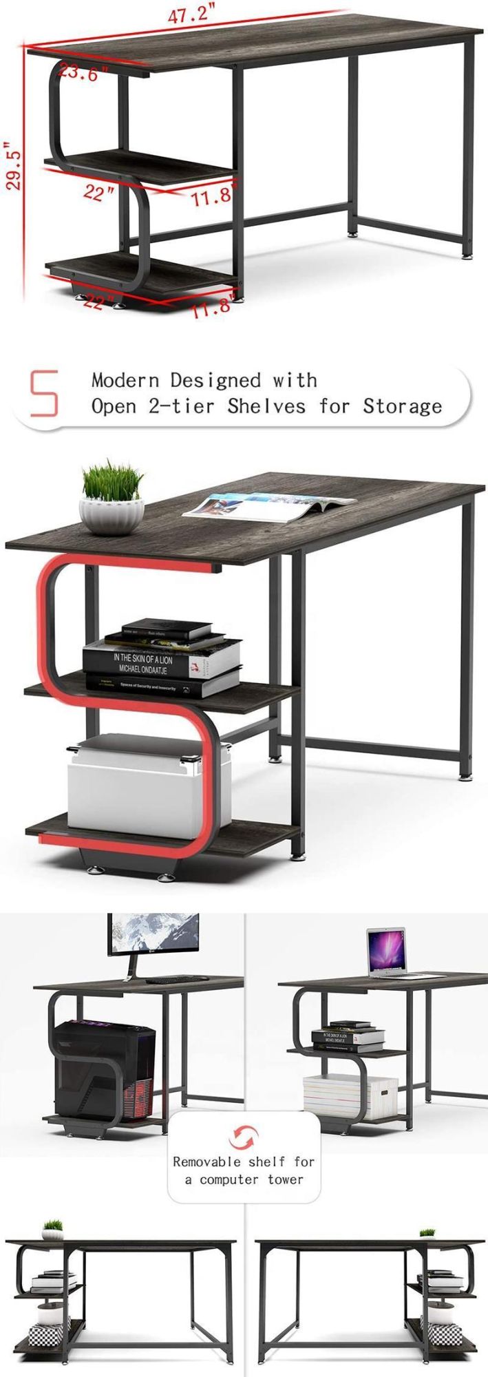 Modern Home Office Furniture Wood Computer Desks Office Desks with Steel Frame