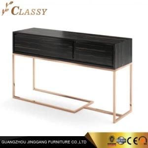 Wooden Drawer Cabinet Console Table with Mirror Stainless Steel Base