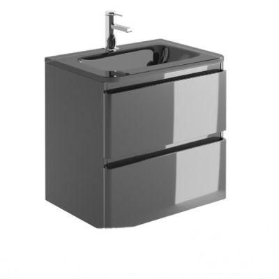 Newbold Dark Grey Gloss Bathroom Wall Hung Vanity Unit Grey Glass Basin 60cm