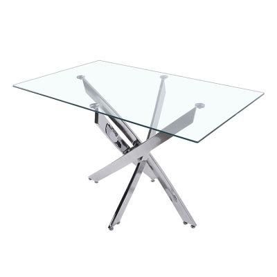 Top Dinner Furniture White Luxury Modern 8 mm Tempered Glass Dining Table