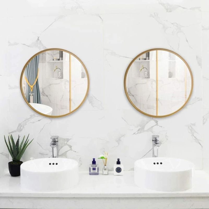 Home Hotel 32 in X 32 in Satin Golden Round Aluminum Alloy Framed Bathroom Vanity Mirror