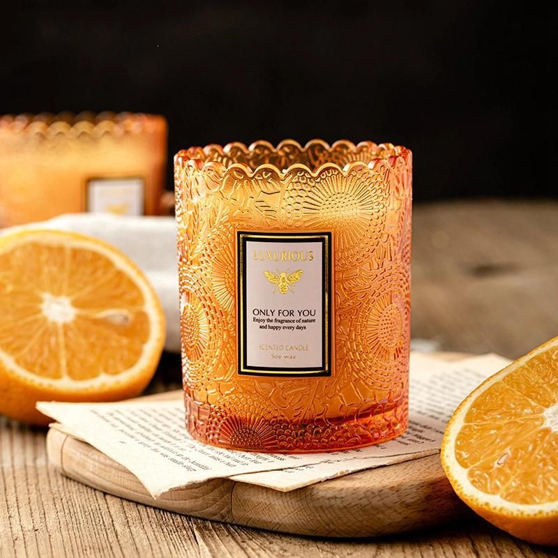 Retro Relief Lace Glass Candle Cup Aromatherapy Candle Cup Color DIY Candle Container Empty Cup Support Logo