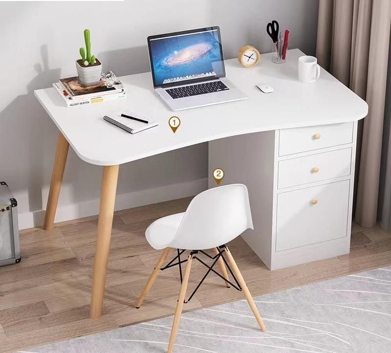 Mail Order Packing L-Shaped Computer Desk in White Finish, Glass Metal Computer Desk