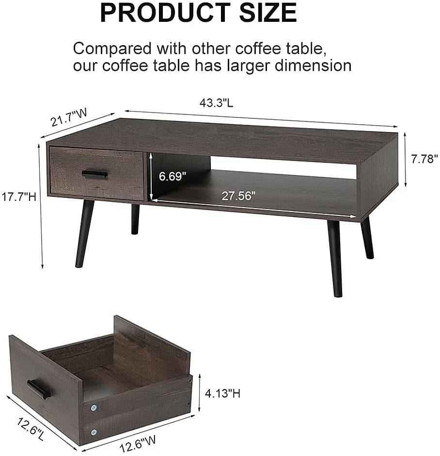 Brown Tea Table Center Table Storage Wooden Modern Coffee Table for Living Room