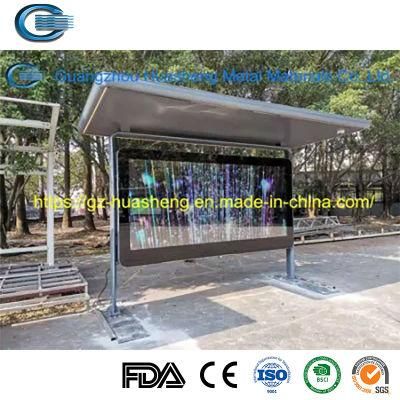Huasheng Wooden Bus Shelter China Bus Stop Station Shelter Supplier Outdoor Modern Stainless Steel Bus Stop Shelter with Advertising Sign
