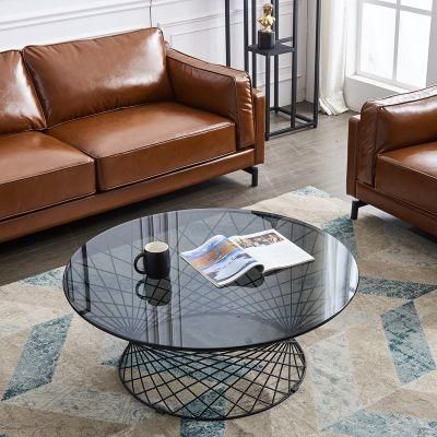 Nova Modern Living Room Furniture Round Grey Tempered Glass Coffee Table