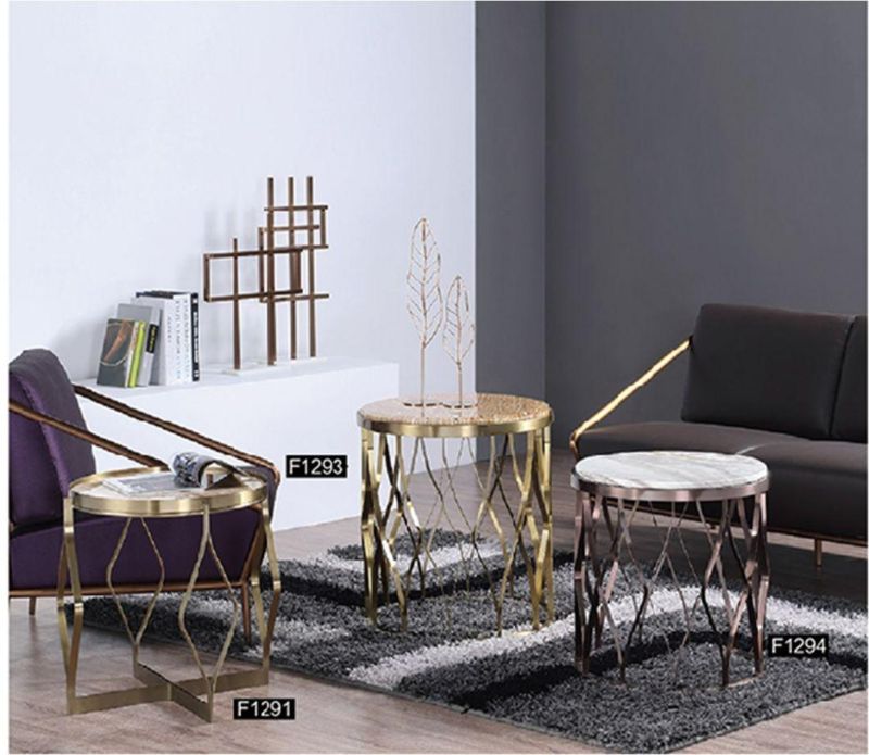 Rose Gold Stainless Steel Coffee Table with Marble Top for Home Restaurant Furniture