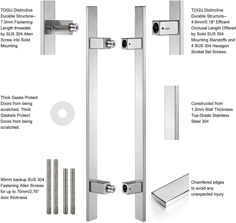 304 Grade Stainless Steel Office Glass Door Pull Handle