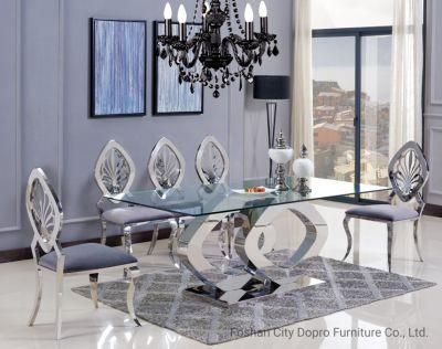 Modern Minimalist Design Stainless Steel Dining Table with Glass Top