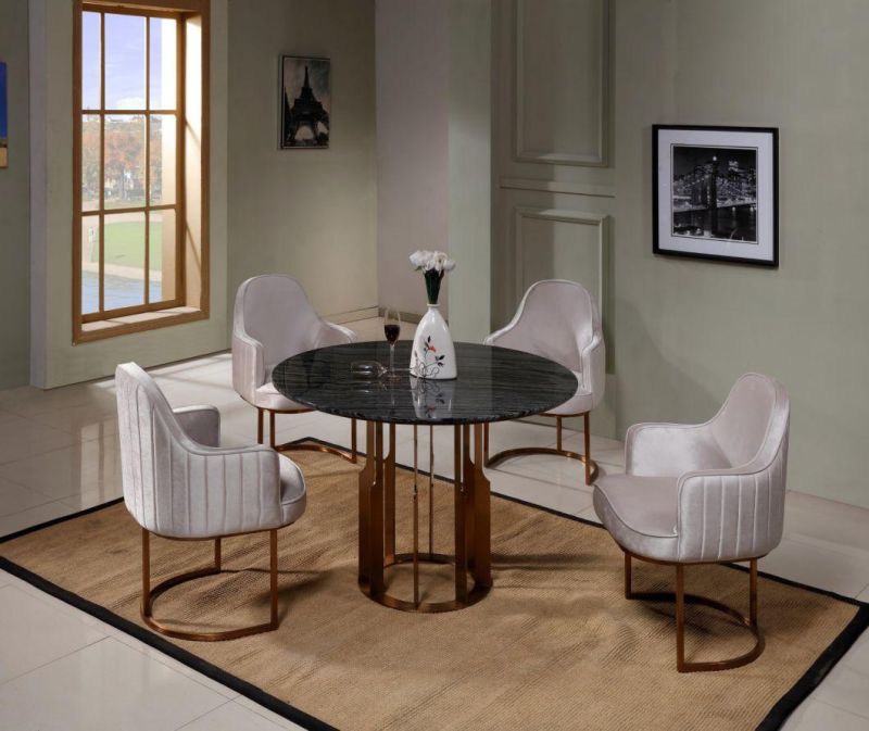 Unique Design Modern Home Dining Furniture Stainless Steel Table with Marble Glass Top