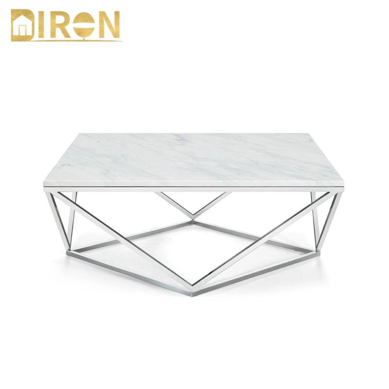 Home Hotel Living Room Stainless Steel Coffee Table Sets Furniture Marble Glass Tea Table