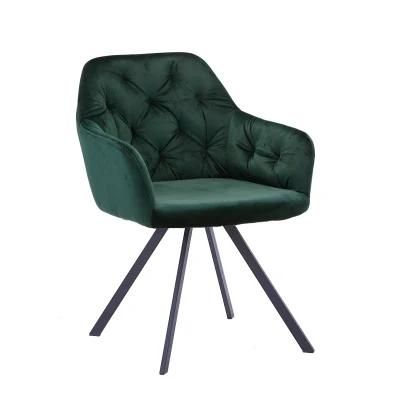 Leisure Home Living Room Bedroom Furniture Upholstered Fabric Velvet Dining Room Chair with Metal Legs for Nordic Modern Restaurant Furniture