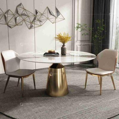 Small White Marble Stone Golden Base Round Restaurant Dining Table