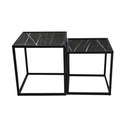 High Quality Arabian Hot Sale Square Marble Like Black Metal Table