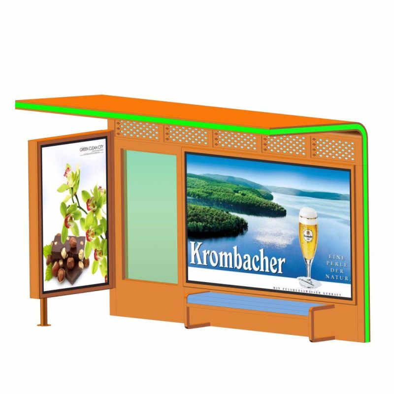 Street Advertising Stainless Steel Bus Stop Shelter with PC Board