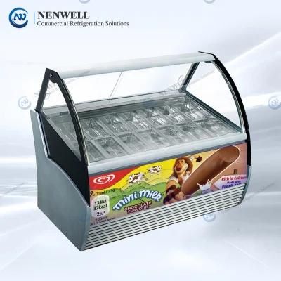 Tempered Curved Glass Ice Cream Refrigerator Counter/Gelato Freezer Showcase (NW-QD12)