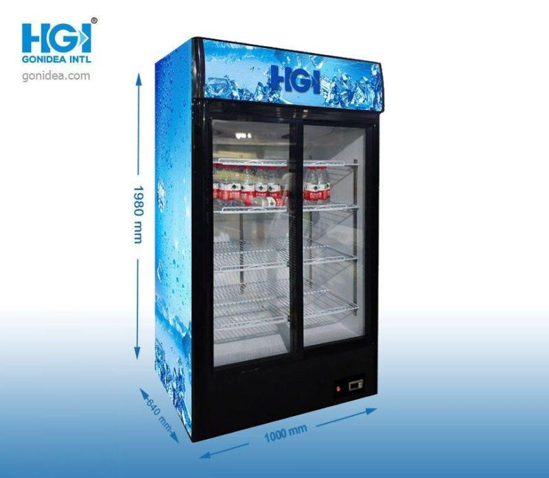 600L Double Glass Door Upright Refrigerated Showcase Drinks and Beverages Cold Storage Showcase