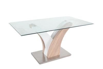 Modern Home Outdoor Living Room Kitchen Furniture Glass Desktop Wooden Dinning Table