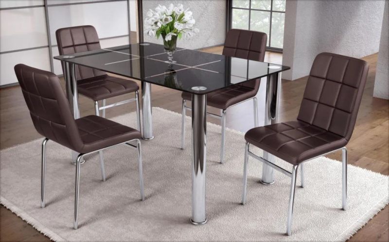 Home Office Restaurant Furniture PU Dining Room Chair with Electroplated Steel Tube Leg