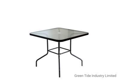 Outdoor Garden Patio Tempered Glass Metal Table