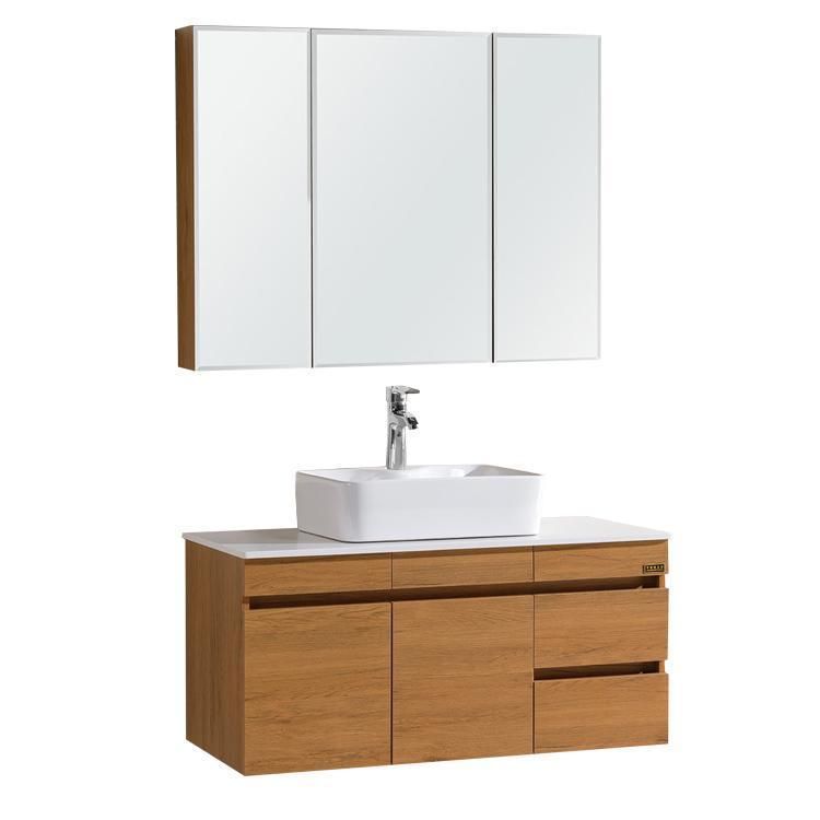 Modern Wood Grain Bathroom Cabinets House Custom with Quartz Stone Countertop