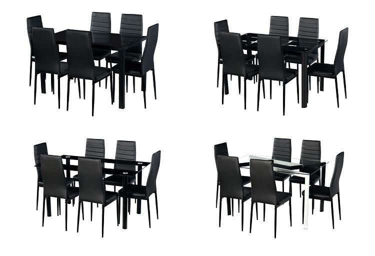Free Shipping Top Dinner Furniture Black Luxury Modern Tempered Glass Dining Table