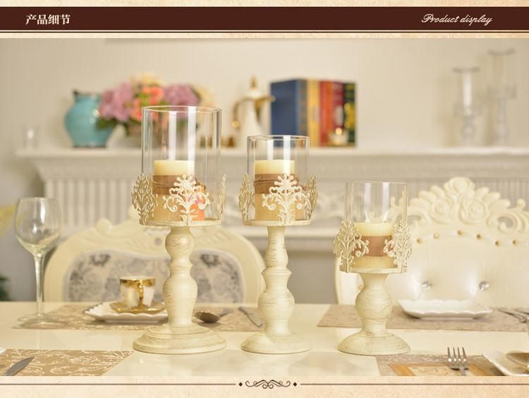 Elegant Candle Holder Home Decor White Painted Flower Pattern Metal Glass Candle Holders