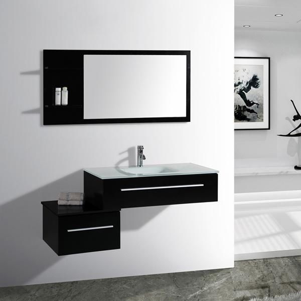 Lacquered Modern Bathroom Cabinet with Tempered Glass Basin T9014b