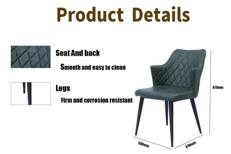 Home Furniture Restaurant Sofa Chair PU Leather Cushion Metal Steel Dining Room Chair