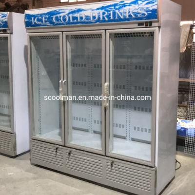 Hot Sale Glass 3 Door Beverage Display Refrigerating Showcase for Coke and Pesi