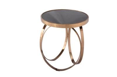 Modern Metal Furniture Living Room Creative Round Coffee Table with Three Circle Decorated and Glass Top