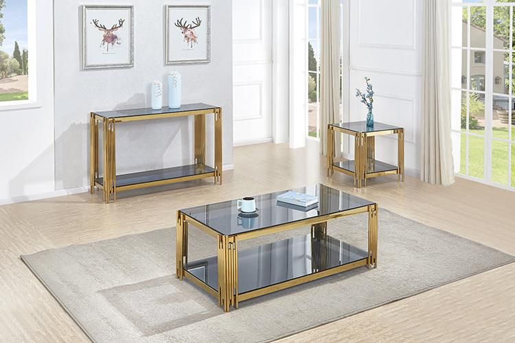 New Design Glass Top Polished Stainless Steel Base Coffee Table for Home Banquet Wedding Party Furniture