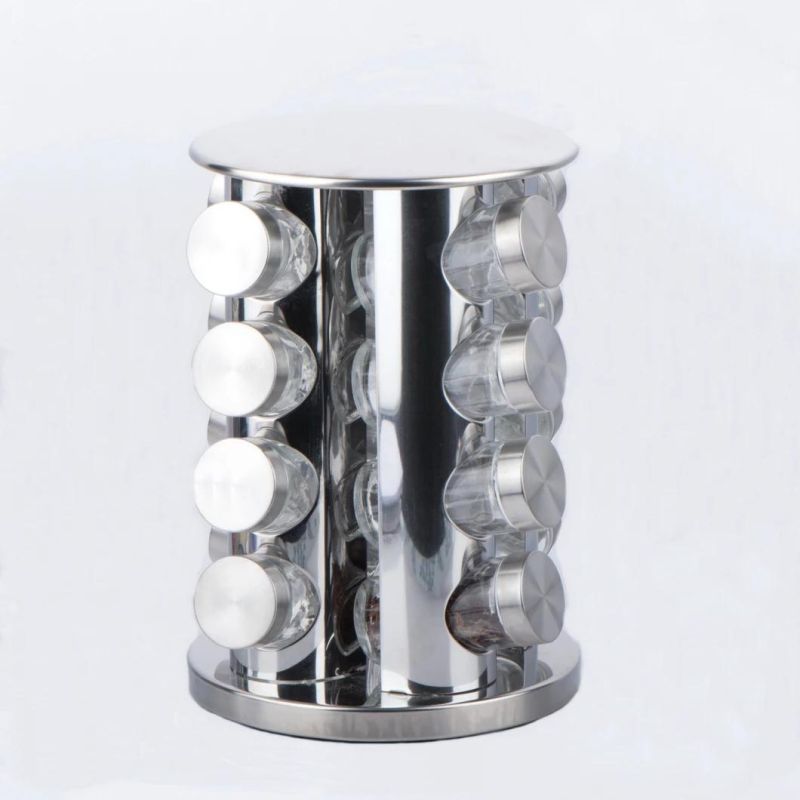 16PCS 80ml Glass Spice Jar with Stainless Steel Revolving Rack
