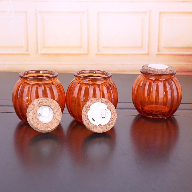 330ml Halloween Gift Colored Glass Candle Holder with Engraved Pumpkin
