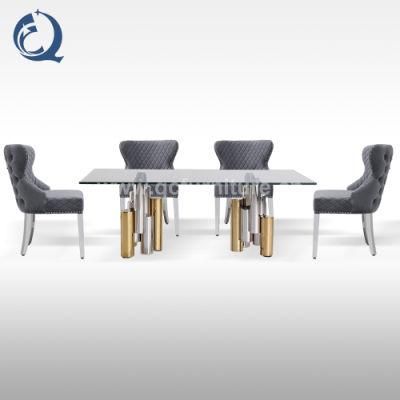 Dining Table Set for Home Furniture Glass Dining Table with Stainless Steel Legs
