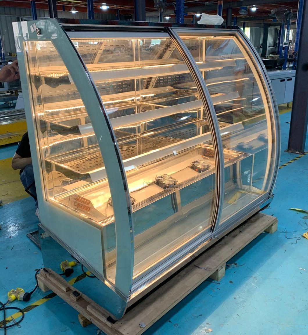 Bakery Showcase with Heated Curve Sliding Glass Door Front Open Heavy Duty High Ambient Cake Cooler