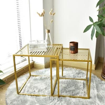 Hot Selling Party Furniture Golden Metal Simple Frame 2 Sets Nest Table in Living Room