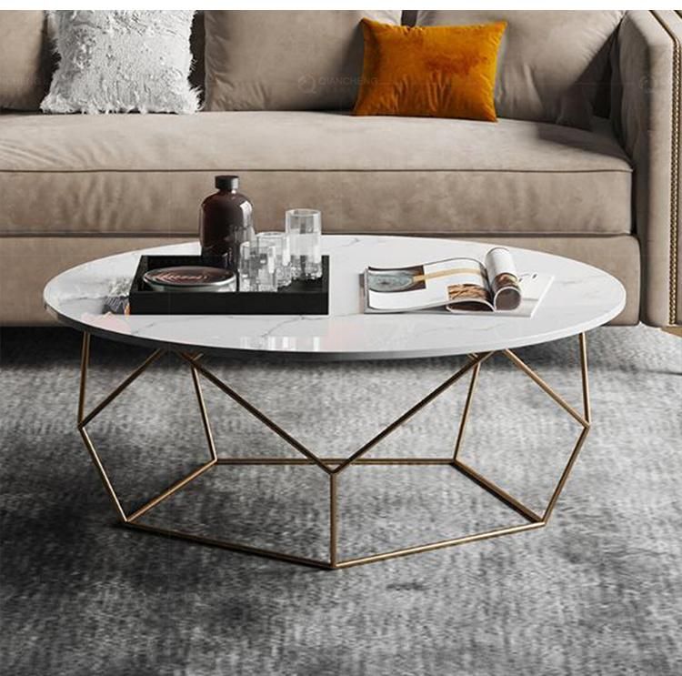 MID Century Golden Diamond Shape Marble Top Coffee Table