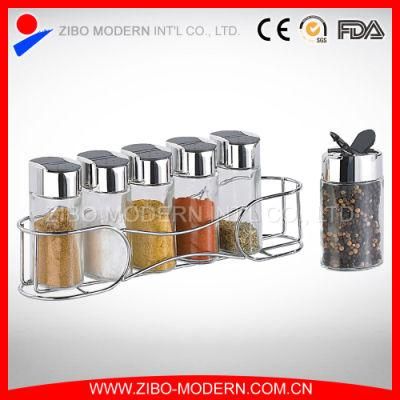 4PCS Set Glass Spice Bottle with Metal Rack