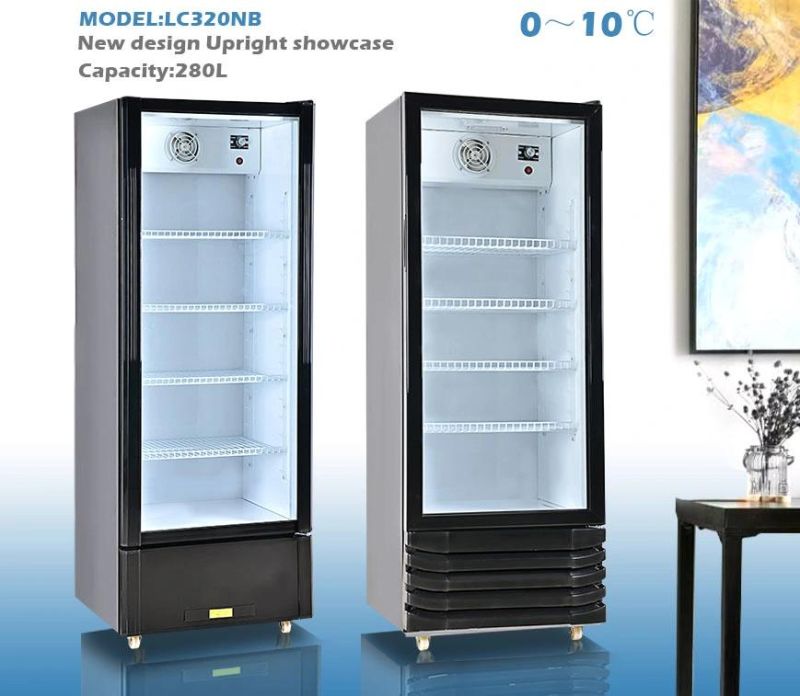 Upright Display Single Glass Door Big Capacity 280L Cooler Freezer Showcase LC320nb