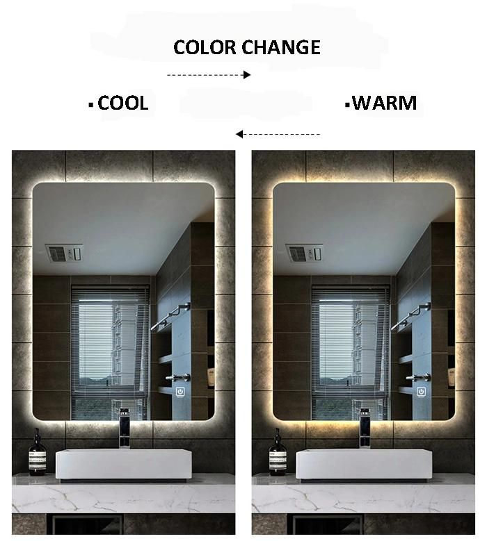 2020 Modern Decoration 3000-6500K 3 Key Setting Dimmer Touch Sensor Bathroom LED Makeup Mirror